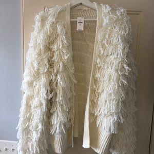 Gap Winter white fringe sweater cardigan